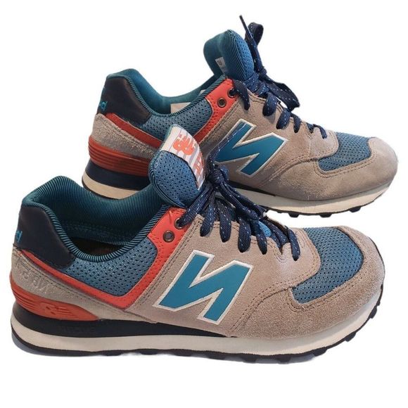 New Balance Shoes - New Balance 574 Out East ML574SOE Suede Womens Size 7 Blue Orange Gray Running
